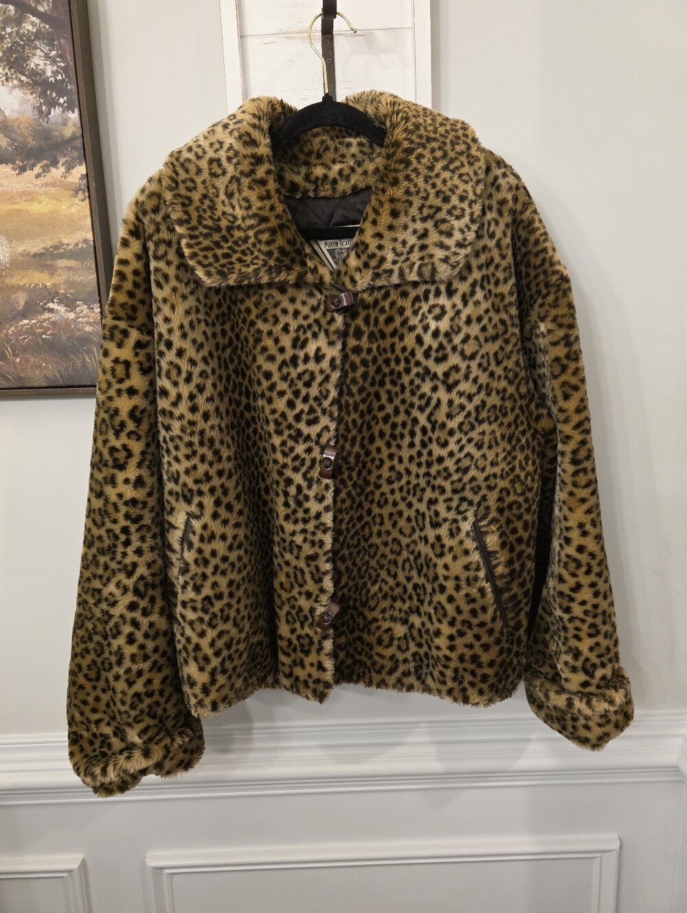 vintage J. Percy for Marvin Richards leopard-print faux fur swing coat Size Lg
